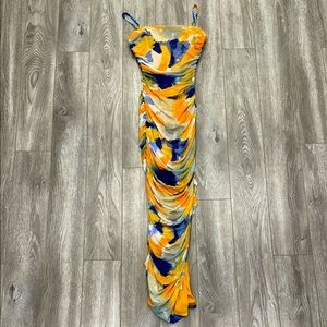 Fashion Nova Yellow and Blue Bodycon Maxi Dress